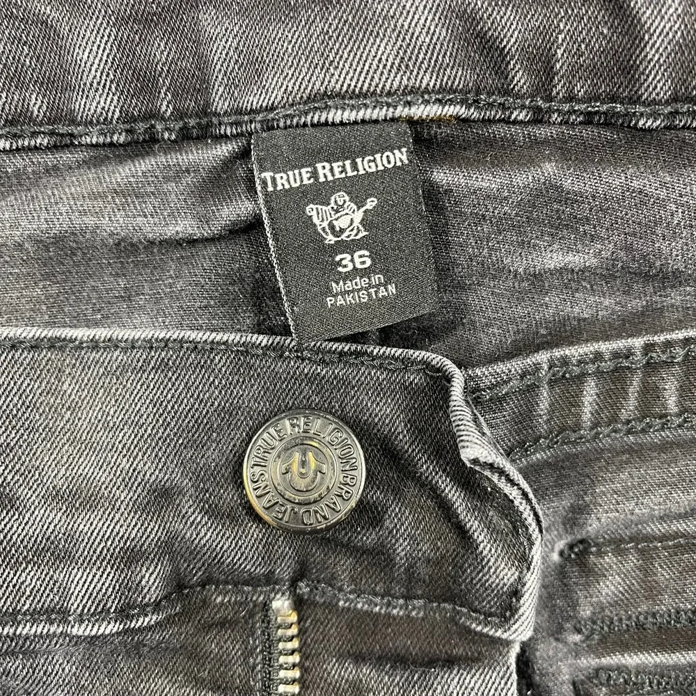 True Religion Rocco Jeans Mens 36x32 Relaxed Skinny Black Dark Wash Flap Pockets
